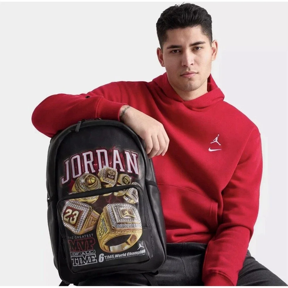 Jordan Borough Graphic 6 Rings Backpack🔥New Black School Bookbag MA9174-023